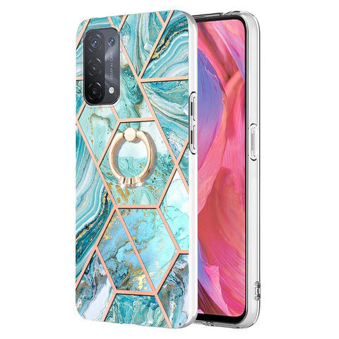 For Oppo A74 5G / A93 5G / A54 5G / A93s 5G Back Cover with Ring Kickstand Splicing Marble Pattern TPU Case