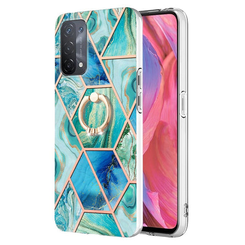 For Oppo A74 5G / A93 5G / A54 5G / A93s 5G Back Cover with Ring Kickstand Splicing Marble Pattern TPU Case