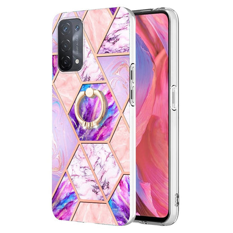 For Oppo A74 5G / A93 5G / A54 5G / A93s 5G Back Cover with Ring Kickstand Splicing Marble Pattern TPU Case