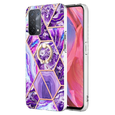 For Oppo A74 5G / A93 5G / A54 5G / A93s 5G Back Cover with Ring Kickstand Splicing Marble Pattern TPU Case