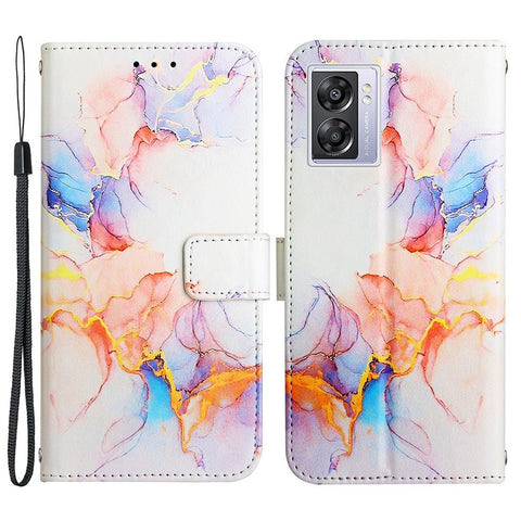 Pattern Printing Leather Series-5 for Oppo A57 (2022) 5G / A77 5G Marble Pattern Phone Guard Case PU Leather Wallet Stand Shell Protective Flip Cover