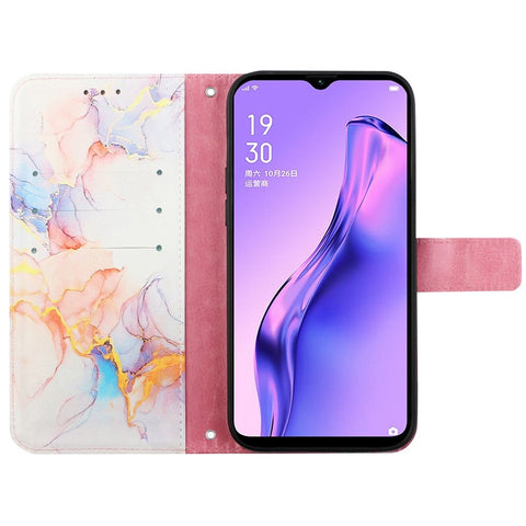 Pattern Printing Leather Series-5 for Oppo A57 (2022) 5G / A77 5G Marble Pattern Phone Guard Case PU Leather Wallet Stand Shell Protective Flip Cover