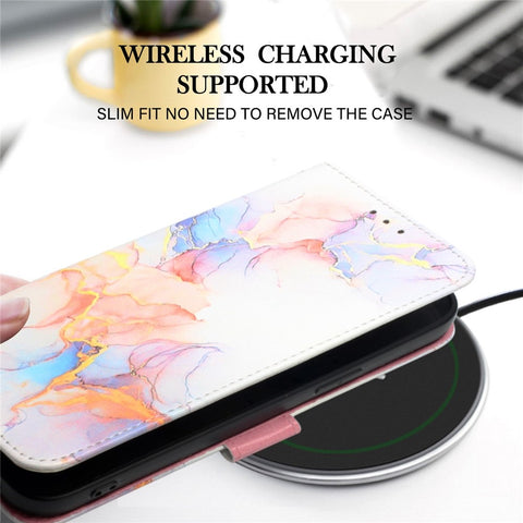 Pattern Printing Leather Series-5 for Oppo A57 (2022) 5G / A77 5G Marble Pattern Phone Guard Case PU Leather Wallet Stand Shell Protective Flip Cover