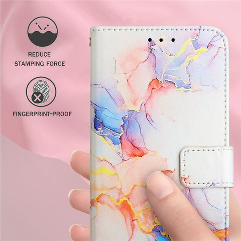 Pattern Printing Leather Series-5 for Oppo A57 (2022) 5G / A77 5G Marble Pattern Phone Guard Case PU Leather Wallet Stand Shell Protective Flip Cover