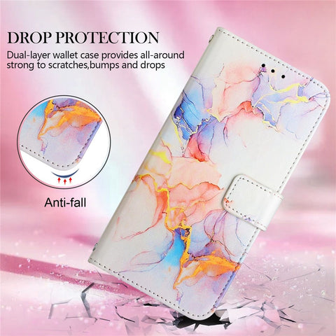 Pattern Printing Leather Series-5 for Oppo A57 (2022) 5G / A77 5G Marble Pattern Phone Guard Case PU Leather Wallet Stand Shell Protective Flip Cover