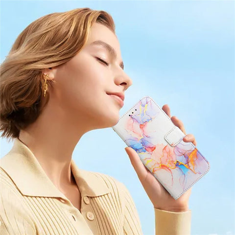 Pattern Printing Leather Series-5 for Oppo A57 (2022) 5G / A77 5G Marble Pattern Phone Guard Case PU Leather Wallet Stand Shell Protective Flip Cover