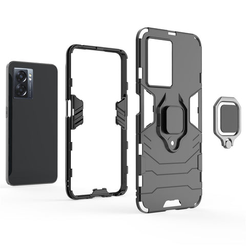 For Oppo A57 (2022) 5G / A77 5G / OnePlus Nord N300 5G Ring Kickstand Rugged Phone Cover Wear-resistant Hard PC Soft TPU Frame Protective Case