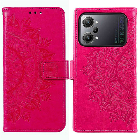 Protective Case for Oppo K10 Pro 5G Imprinted Mandala Flower Pattern Folio Flip Cover PU Leather Anti-drop Wallet Case with Strap