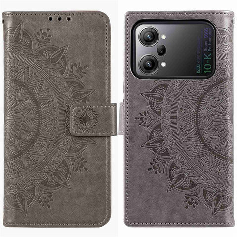 Protective Case for Oppo K10 Pro 5G Imprinted Mandala Flower Pattern Folio Flip Cover PU Leather Anti-drop Wallet Case with Strap