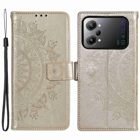 Protective Case for Oppo K10 Pro 5G Imprinted Mandala Flower Pattern Folio Flip Cover PU Leather Anti-drop Wallet Case with Strap