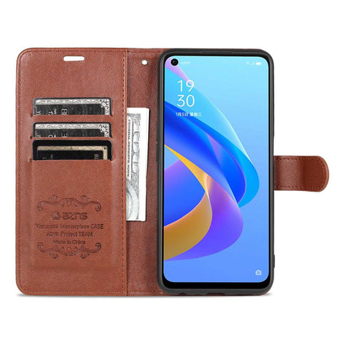 AZNS For Oppo A57 (2022) 5G / A77 5G / OnePlus Nord N300 5G Textured PU Leather Stand Flip Cover Magnetic Closure Shockproof Protective Wallet Case