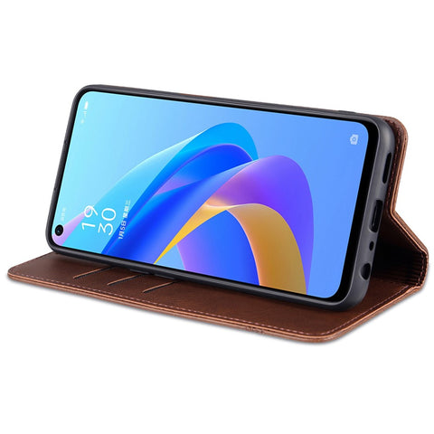 AZNS For Oppo A57 (2022) 5G / A77 5G / OnePlus Nord N300 5G PU Leather Wallet Flip Cover Hidden Magnetic Absorption Stand Folio Phone Case