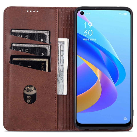 AZNS For Oppo A57 (2022) 5G / A77 5G / OnePlus Nord N300 5G PU Leather Wallet Flip Cover Hidden Magnetic Absorption Stand Folio Phone Case