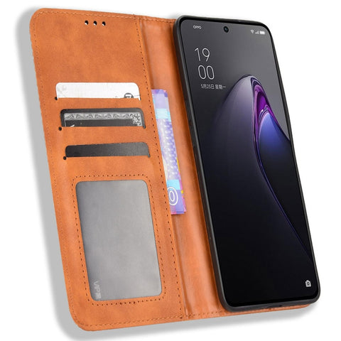 For Oppo Reno8 Pro+ 5G / Reno8 Pro+ 5G (Global Version) Retro Texture PU Leather Stand Wallet Cover Magnetic Auto Closing Phone Case