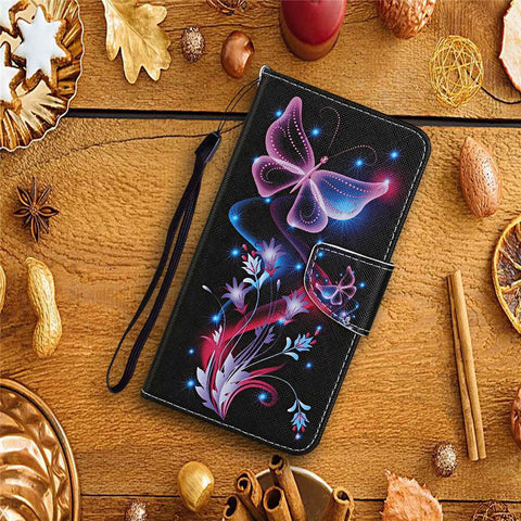 Pattern Printing Cross Texture Phone Case for Oppo A96 4G, PU Leather Wallet Stand Folio Flip Shell with Strap