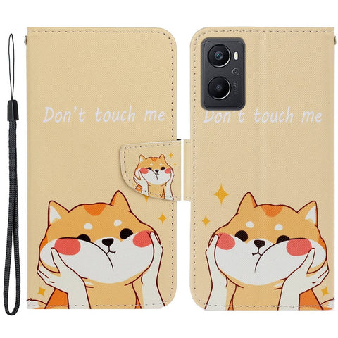 Pattern Printing Cross Texture Phone Case for Oppo A96 4G, PU Leather Wallet Stand Folio Flip Shell with Strap