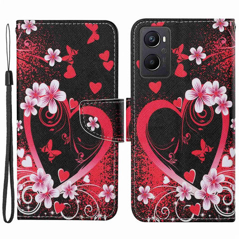 Pattern Printing Cross Texture Phone Case for Oppo A96 4G, PU Leather Wallet Stand Folio Flip Shell with Strap