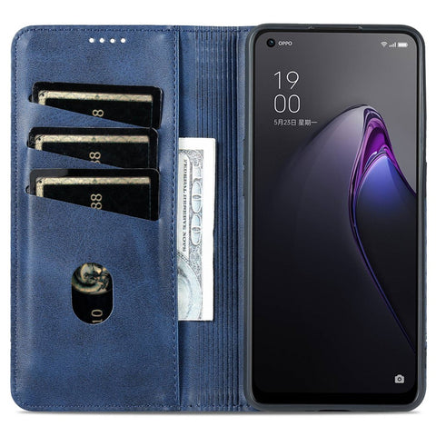 AZNS for Oppo Reno8 5G (Global Version) / Oppo Reno8 5G Anti-fall PU Leather Folio Phone Case Wallet Magnetic Absorption Full Covering Phone Shell Viewing Stand