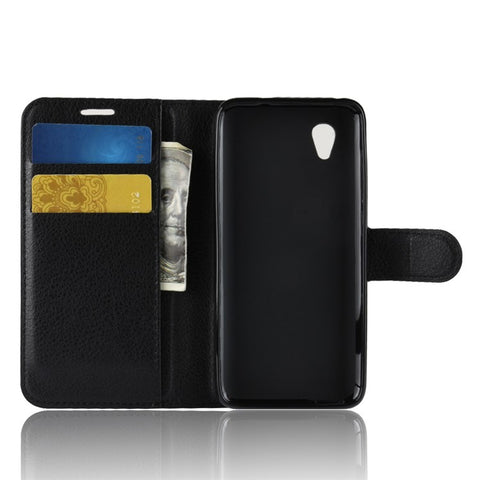 Litchi Skin Wallet Leather Stand Case for Vodafone Smart E9