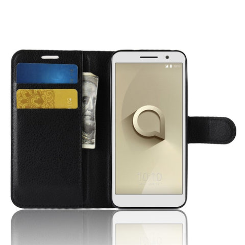 Litchi Skin Wallet Leather Stand Case for Vodafone Smart E9