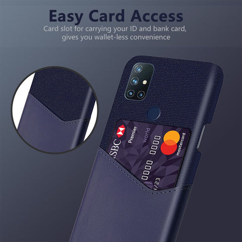 Card Holder Cloth + PU Leather Coated PC Back Cover for OnePlus Nord N10 5G