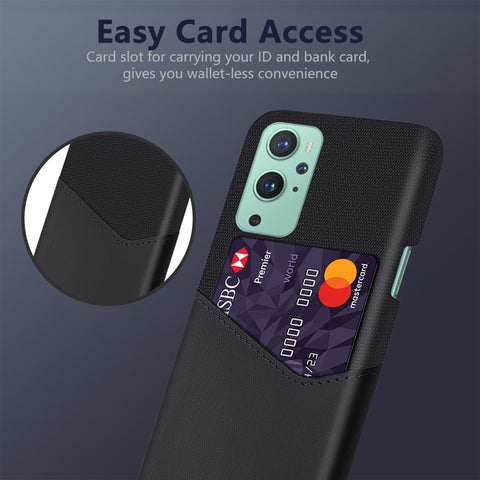 KSQ Card Holder Cloth + PU Leather Coated PC Back Cover for OnePlus 9 (EU / US Version)
