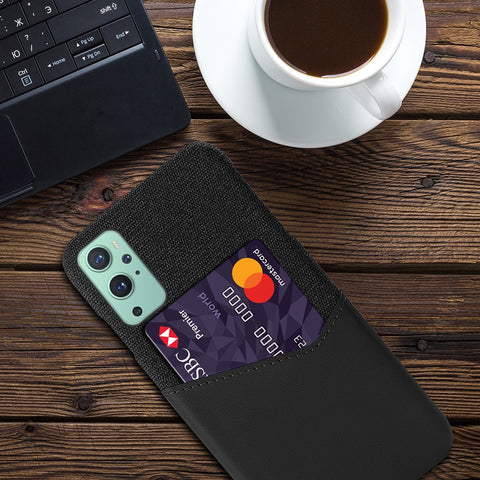 KSQ Card Holder Cloth + PU Leather Coated PC Back Cover for OnePlus 9 (EU / US Version)