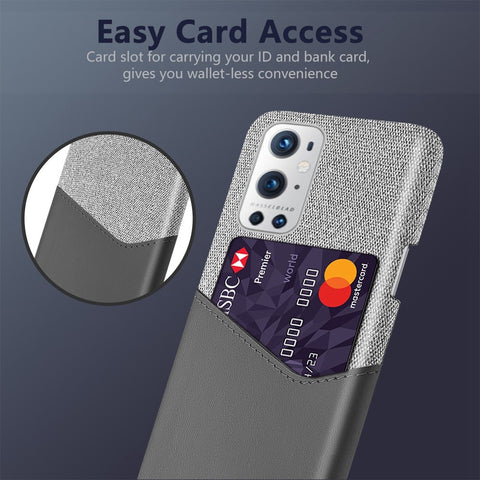 KSQ With Card Holder Cloth + PU Leather Coated PC Back Cover for OnePlus 9 Pro