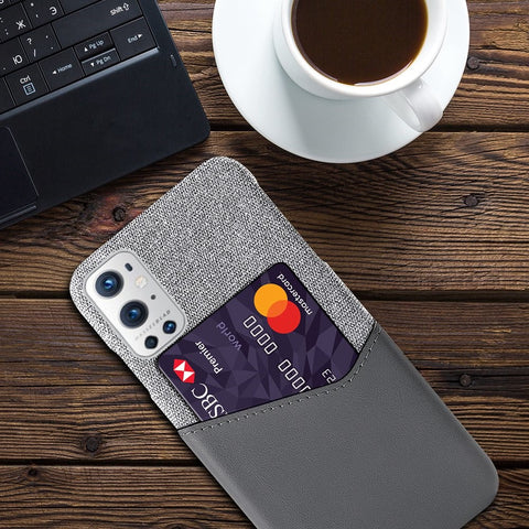 KSQ With Card Holder Cloth + PU Leather Coated PC Back Cover for OnePlus 9 Pro