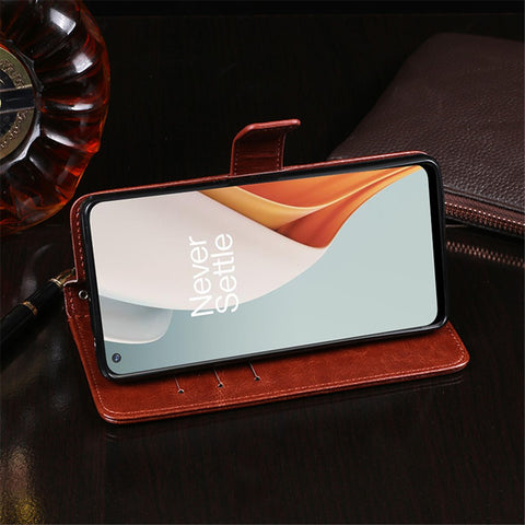 IDEWEI Crazy Horse Texture Wallet Stand Design Folio Flip Leather Mobile Casing for OnePlus Nord N100