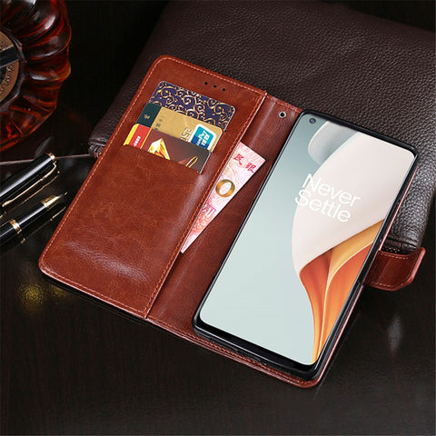 IDEWEI Crazy Horse Texture Wallet Stand Design Folio Flip Leather Mobile Casing for OnePlus Nord N100