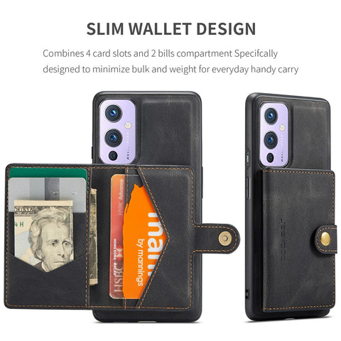JEEHOOD Magnetic Wallet Detachable 2-in-1 Design Leather Coated TPU Case for OnePlus 9 (EU / US Version)