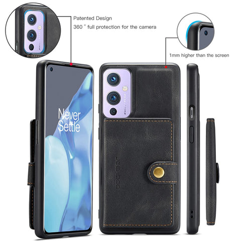 JEEHOOD Magnetic Wallet Detachable 2-in-1 Design Leather Coated TPU Case for OnePlus 9 (EU / US Version)
