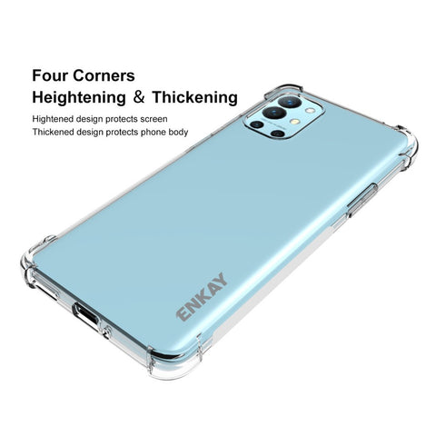ENKAY HAT PRINCE Anti-slip Strip Design Thickened 4 Corners Airbag Flexible Transparent TPU Cover Case for OnePlus 9R
