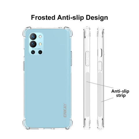 ENKAY HAT PRINCE Anti-slip Strip Design Thickened 4 Corners Airbag Flexible Transparent TPU Cover Case for OnePlus 9R