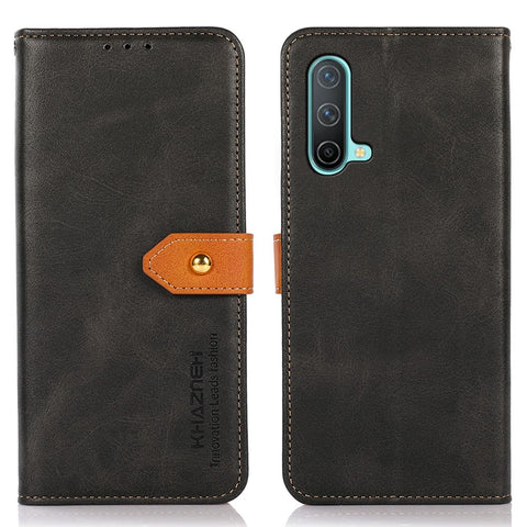 KHAZNEH Golden Magnetic Clasp Dual Color Leather Phone Case with Stand Wallet for OnePlus Nord CE 5G