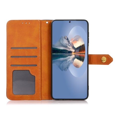 KHAZNEH Golden Magnetic Clasp Dual Color Leather Phone Case with Stand Wallet for OnePlus Nord CE 5G