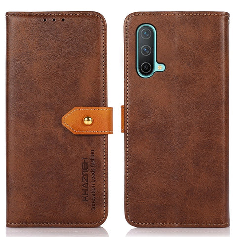 KHAZNEH Golden Magnetic Clasp Dual Color Leather Phone Case with Stand Wallet for OnePlus Nord CE 5G