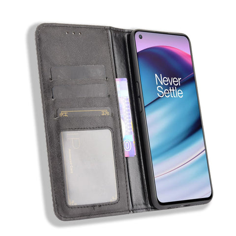 Full Protection Shockproof Vintage PU Leather Magnetic Closure Wallet Stand Case for OnePlus Nord CE 5G