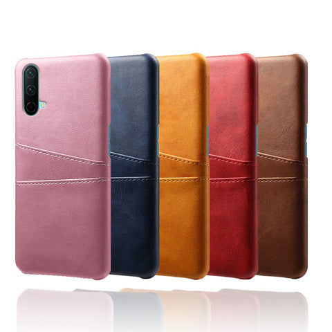 KSQ PU Leather Coated PC Cell Phone Back Case with Double Card Slots for OnePlus Nord CE 5G
