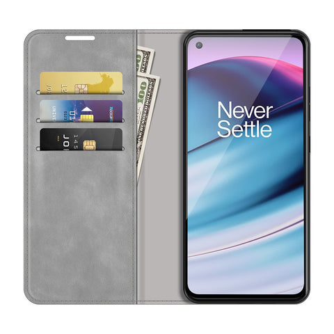 Skin-touch Auto-absorbed Wallet Leather Case with Stand for OnePlus Nord CE 5G