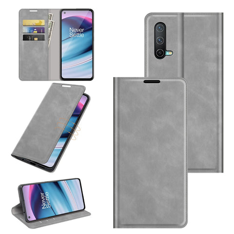 Skin-touch Auto-absorbed Wallet Leather Case with Stand for OnePlus Nord CE 5G