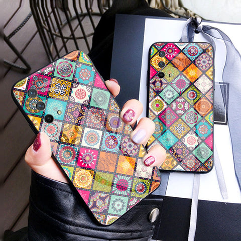 Colorful Flower Pattern Tempered Glass Hybrid Thin Slim Scratch-Resistant Back Cover with Lanyard for OnePlus Nord CE 5G