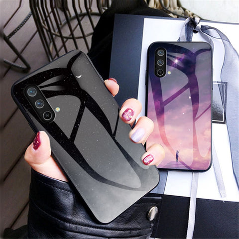 Starry Sky Pattern Well-Protected Tempered Glass Phone Hybrid Case Cover for OnePlus Nord CE 5G
