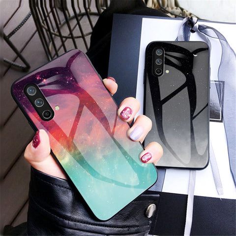 Starry Sky Pattern Well-Protected Tempered Glass Phone Hybrid Case Cover for OnePlus Nord CE 5G