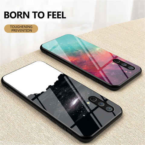 Starry Sky Pattern Well-Protected Tempered Glass Phone Hybrid Case Cover for OnePlus Nord CE 5G