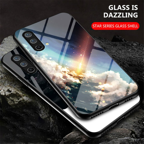 Starry Sky Pattern Well-Protected Tempered Glass Phone Hybrid Case Cover for OnePlus Nord CE 5G