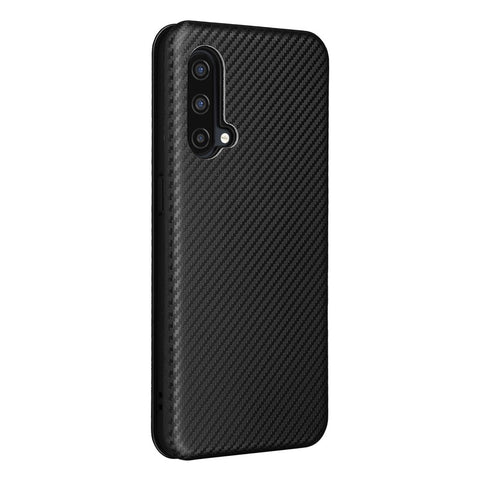 For OnePlus Nord CE 5G Carbon Fiber Texture Automatic Absorption Leather Case with Card Holder and Ring Strap
