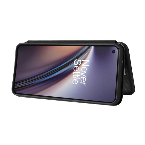 For OnePlus Nord CE 5G Carbon Fiber Texture Automatic Absorption Leather Case with Card Holder and Ring Strap