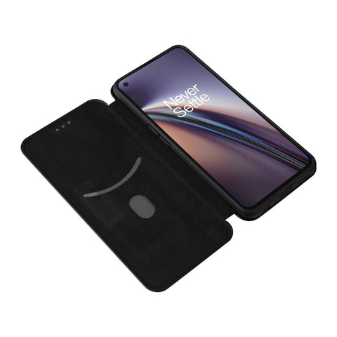 For OnePlus Nord CE 5G Carbon Fiber Texture Automatic Absorption Leather Case with Card Holder and Ring Strap
